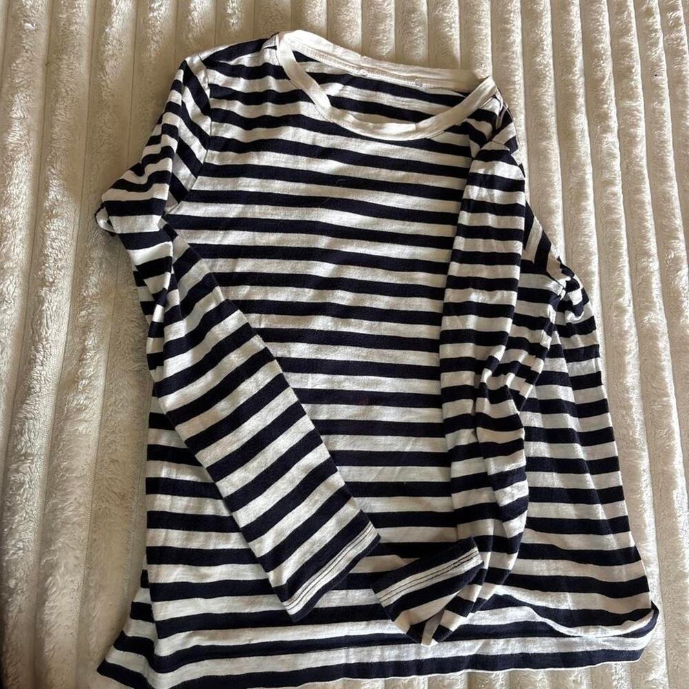White and blue horizontal striped top
